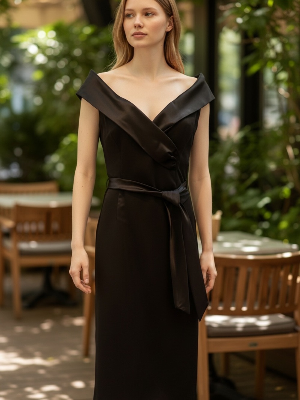 Armani Collezioni Portrait Neck ,off shoulder Satin Cocktail Dress